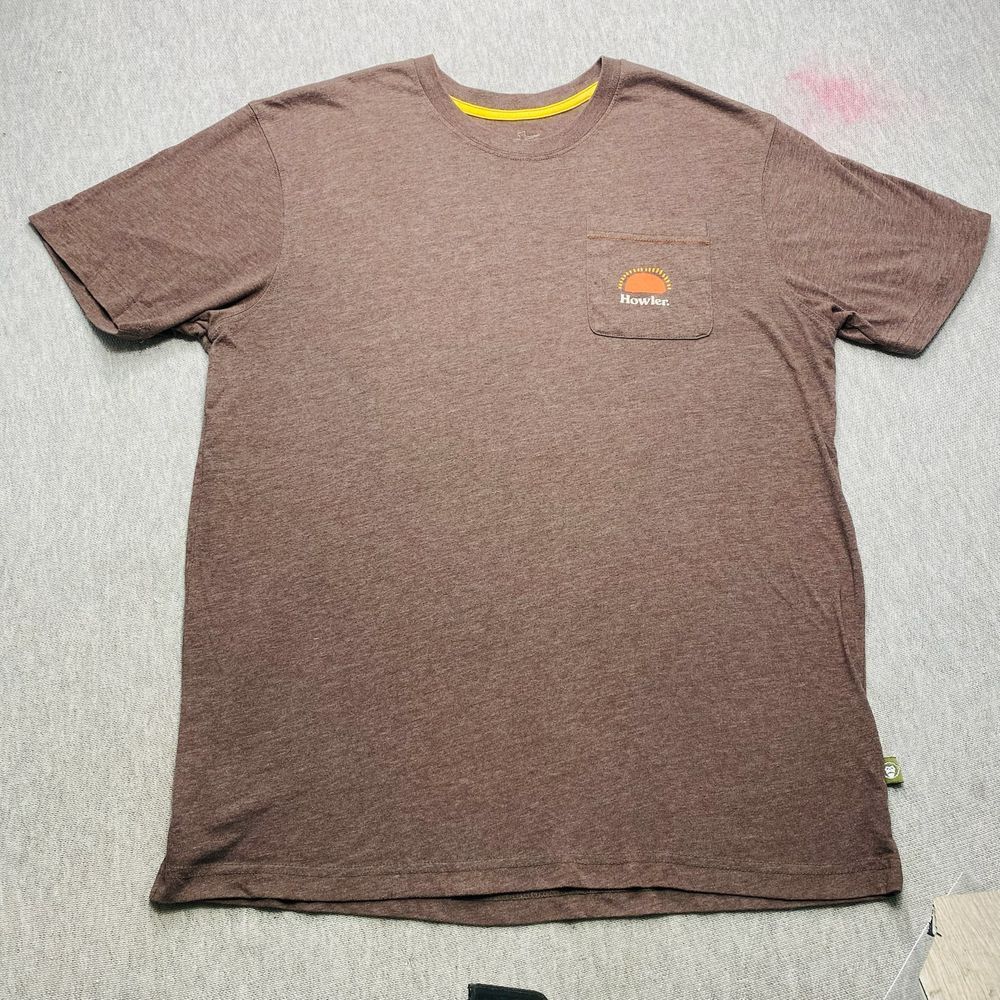 Howler Brothers Brown Short Sleeve Pocket Tee with Yellow Accent